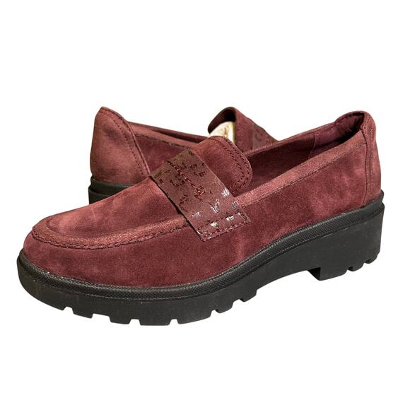 Clarks Women's Calla Easy Burgundy Suede Leather Slip-On Loafer 5.5 M NIB - Picture 1 of 10